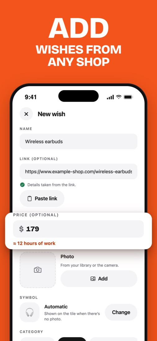 Adding a wish from a shop link